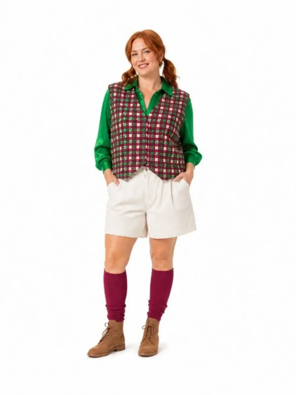 New Saint Geraldine Medium Plaid Button-Up Vest With Satin Lining